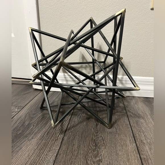 Modern Metal Geometric Star Sculpture • Black & Gold • 14” Decor Piece - Picture 3 of 9